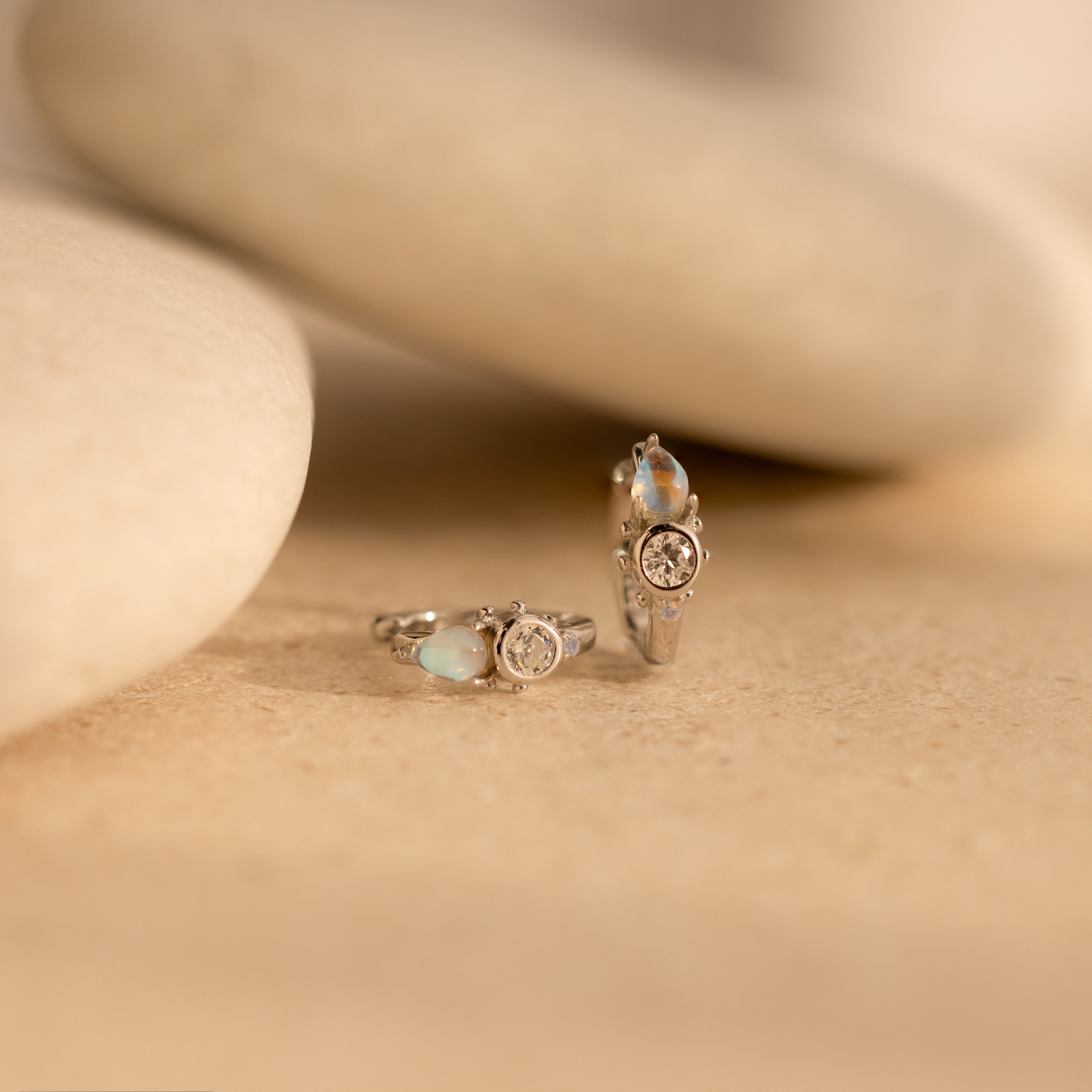 Opal and Diamond Huggies Sterling Silver